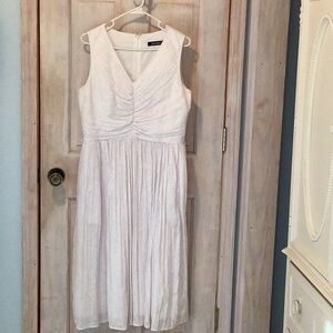 Ellen Tracy White Pleated Ruched Midi Sundress